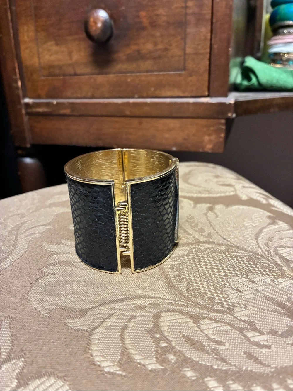 Black and Gold Crystal Accent Cuff Bracelet - Women Accessories